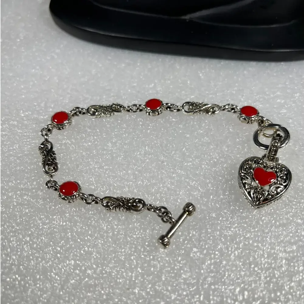 Retro Red Vintage Scroll Heart Toggle Bracelet NWOT Deadstock Costume Fashion